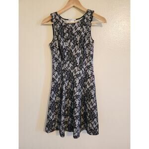 AMANDA LANE Black & White Lace Sleeveless Knee Length Drop Waist Dress Size PS